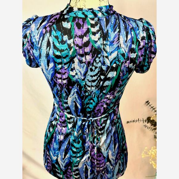 HeartSoul Y2K Baby Doll Ruffle Short Sleeve Top Blue Multi M - Picture 10 of 12